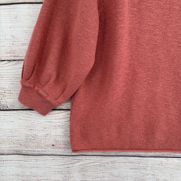 Madewell 3/4 Sleeve Oversized Rough Hem Crew Neck Sweater Women's Medium Pink - Picture 7 of 12